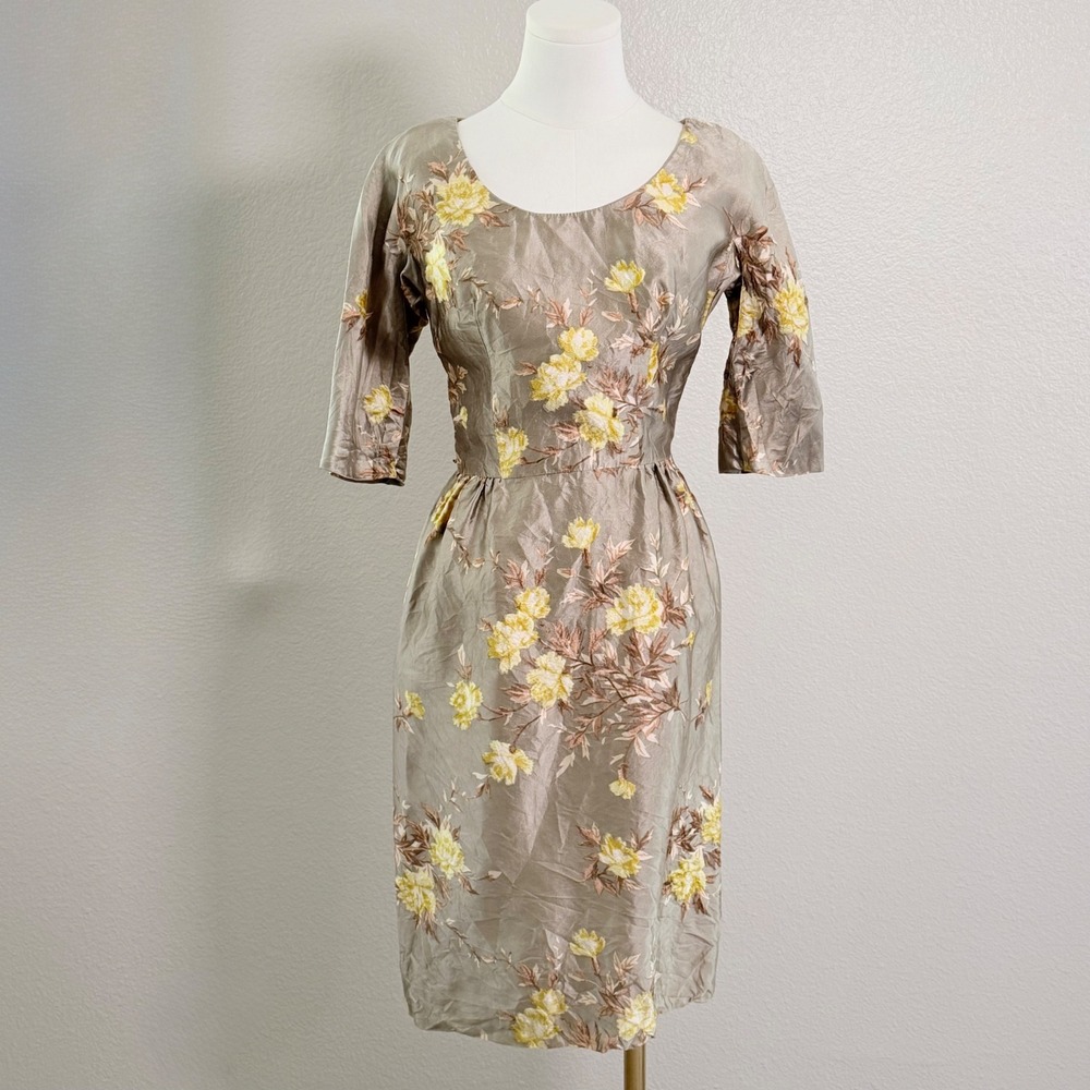 Vintage 60s I Magnin Silk Velvet Floral Dress Art Deco Updated Lady Cocktail XS